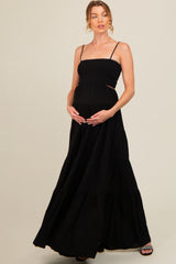 Black Smocked Cutout Maternity Maxi Dress