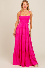 Pink Smocked Cutout Maternity Maxi Dress