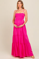 Pink Smocked Cutout Maternity Maxi Dress