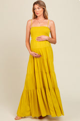 Yellow Smocked Cutout Maternity Maxi Dress