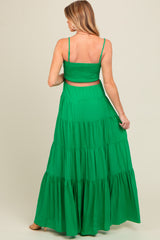 Green Smocked Cutout Maternity Maxi Dress