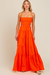 Orange Smocked Cutout Maternity Maxi Dress