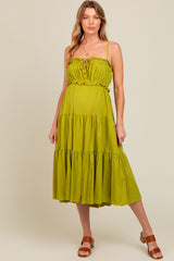 Lime Front Tie Cutout Tiered Maternity Midi Dress