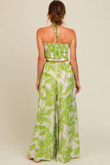 Lime Tropical Print Cutout Smocked Jumpsuit