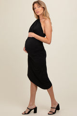 Black One Shoulder Asymmetric Maternity Dress