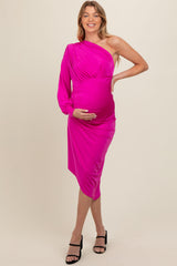 Fuchsia One Shoulder Asymmetric Maternity Dress