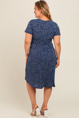 Navy Dot Print Wrap Maternity Plus Midi Dress