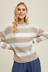 Beige Multi-Striped Maternity Sweater