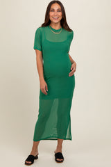 Green Layered Mesh Maternity Maxi Dress