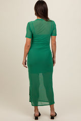 Green Layered Mesh Maternity Maxi Dress