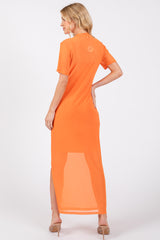 Orange Layered Mesh Maxi Dress