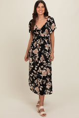 Black Floral Maternity Midi Dress