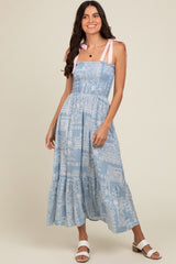 Light Blue Floral Smocked Maternity Maxi Dress