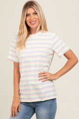 Ivory Short Sleeve Multi Striped Top