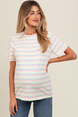 Ivory Short Sleeve Multi Striped Maternity Top