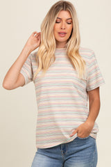 Beige Short Sleeve Multi Striped Top