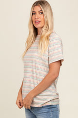 Beige Short Sleeve Multi Striped Top