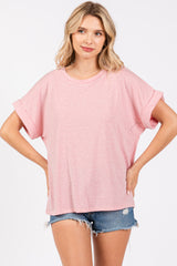 Pink Cuff Short Sleeve Maternity Top