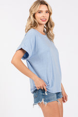 Blue Cuff Short Sleeve Top