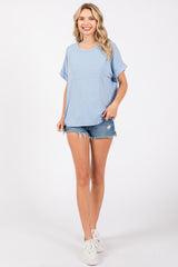 Blue Cuff Short Sleeve Top