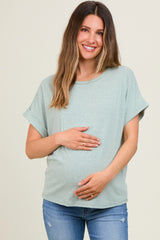 Light Olive Cuff Short Sleeve Maternity Top