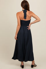 Charcoal Halter Deep V-Neck Maxi Dress