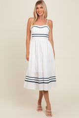 Ivory Contrast Stripe Maternity Midi Dress