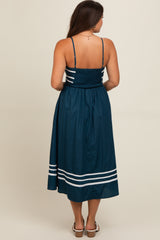 Navy Stripe Accent Maternity Midi Dress