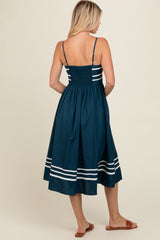 Navy Stripe Accent Midi Dress