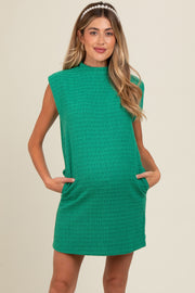 Green Textured Knit Mock Neck Maternity Mini Dress