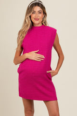 Fuchsia Textured Knit Mock Neck Maternity Mini Dress