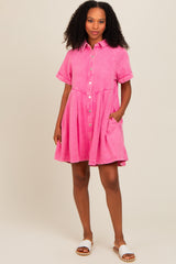 Pink Denim Button Down Maternity Mini Dress