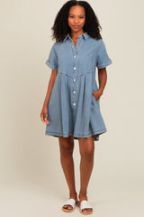 Blue Denim Button Down Mini Dress