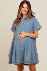 Blue Denim Button Down Maternity Mini Dress