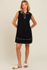 Black Contrast Stitch Maternity Polo Dress