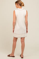 Cream Contrast Stitch Maternity Polo Dress