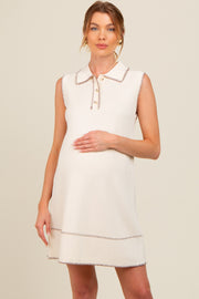 Cream Contrast Stitch Maternity Polo Dress