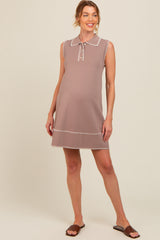 Mocha Contrast Stitch Maternity Polo Dress