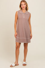 Mocha Contrast Stitch Maternity Polo Dress