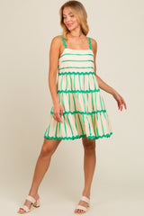 Green Contrast Stripe Wavy Trim Dress