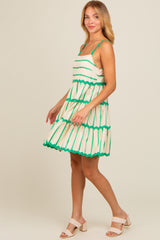 Green Contrast Stripe Wavy Trim Dress