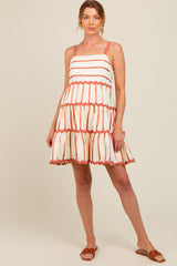 Rust Contrast Stripe Wavy Trim Maternity Dress