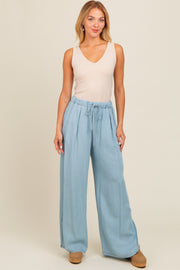 Light Blue Chambray Wide Leg Drawstring Pants