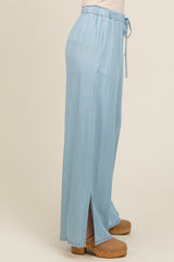 Light Blue Chambray Wide Leg Drawstring Pants