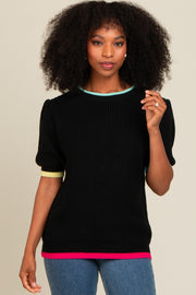 Black Contrast Band Sweater