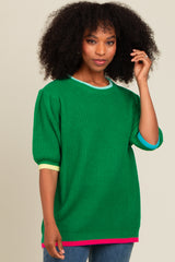 Green Contrast Band Maternity Sweater