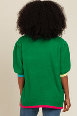 Green Contrast Band Sweater