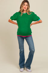 Green Contrast Band Maternity Sweater