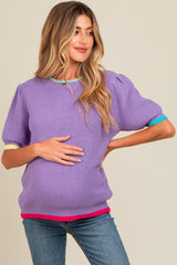 Lavender Contrast Band Maternity Sweater