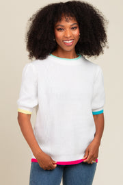 White Contrast Band Sweater